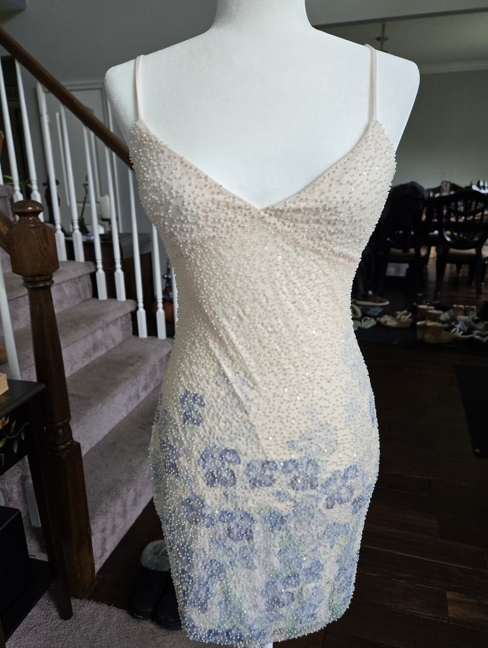 Windsor Katherine Floral Beaded Bodycon Mini Dress Large